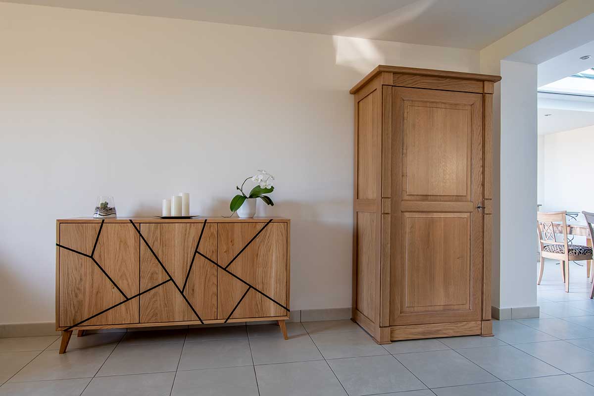 Salle de bain en bois et Krion, réalisée par CréA'SM, ébéniste et agenceur d'intérieur en Vendée